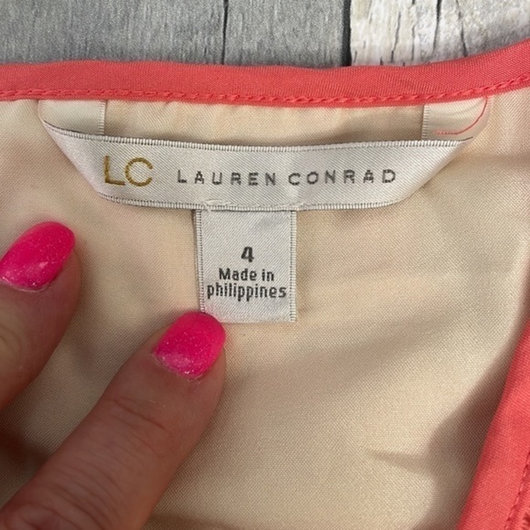 Lauren Conrad Coral & Cream Colored Sleeveless Midi Dress.Keyhole Back. Side Zip - Picture 11 of 14